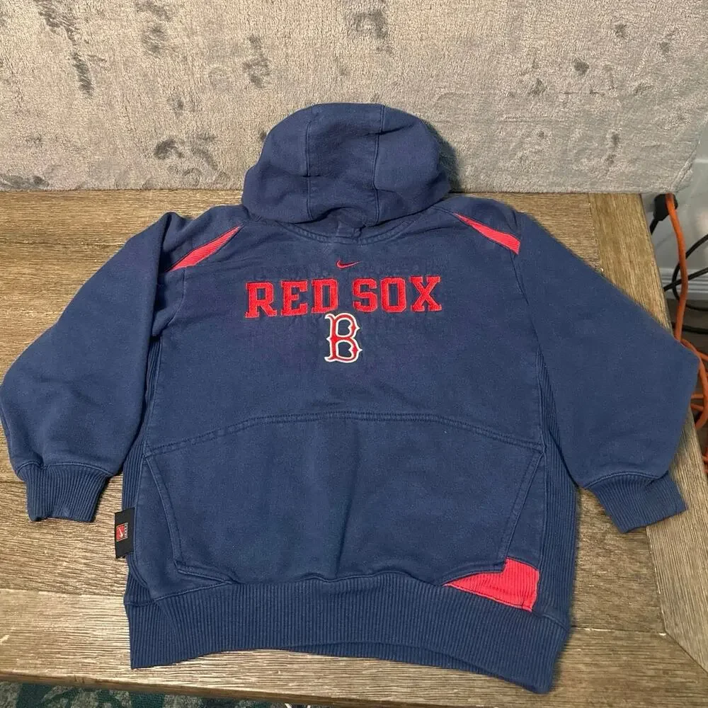 VTG Y2K Nike Boston Red Sox Center Swoosh Hoodie Unisex Kids size 7 Navy/Red
